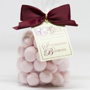 250g Bag of Strawberry Bonbons, tied with a gift red ribbon.